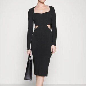 Abercrombie & Fitch Black Long Sleeve Midi Dress with cut outs